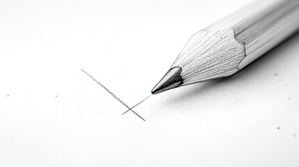 A close-up of a pencil with a sharp point, lying on a white surface.