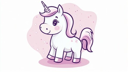 Naklejka premium A cute cartoon unicorn with a pink mane and tail.