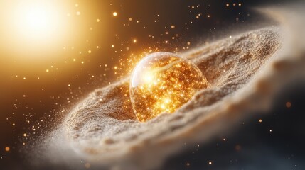 Ethereal Hourglass with Sands Transforming into Galaxies and Stars in a Cosmic War Scene