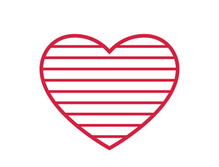 line pink heart with horizontal stripes. love, romantic and valentines design element. isolated vector image