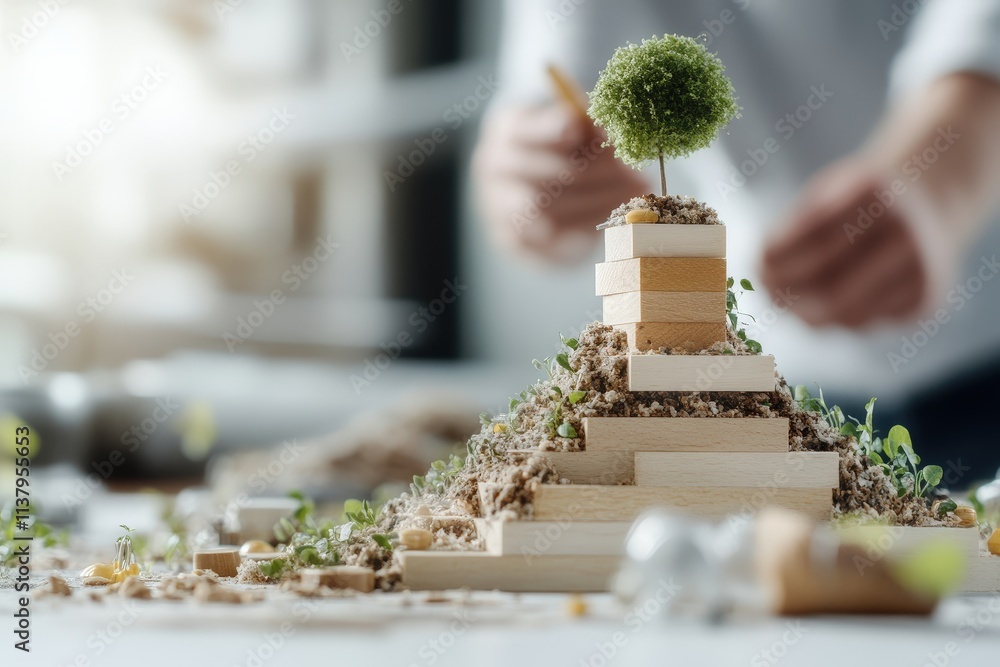 Poster visual representation of work breakdown structure with plant growth and natural elements for project