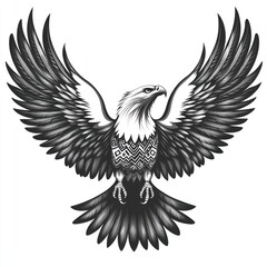 Fototapeta premium Majestic eagle with patterned chest, wings spread wide.