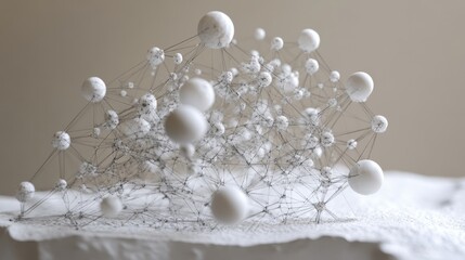 Abstract Network Structure Interconnected White Spheres on Textured Surface.
