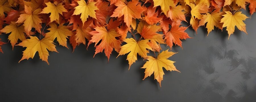 Vibrant orange and yellow maple leaves border , foliage, orange, border
