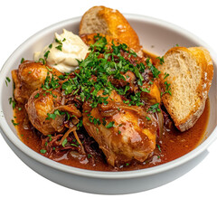 Indulging in scouse with fresh herbs liverpool food restaurant closeup transparent background