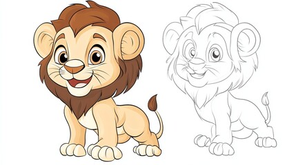 A cartoon lion cub with a mane.