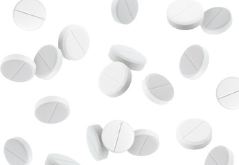 Antibiotic pills in air on white background