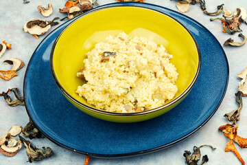 Mushroom porridge for breakfast.