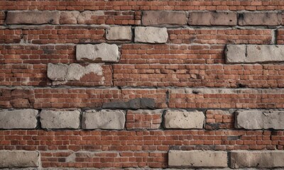 Fototapeta premium Weathered brick wall with uneven mortar joints and cracks , mortar, rough, cracks