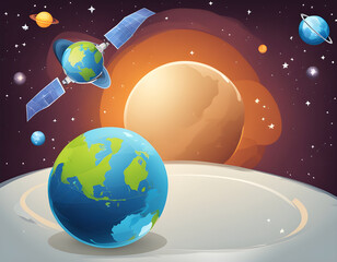 Fototapeta premium Space Earth and Planet Background with Satellite Pro Vector background