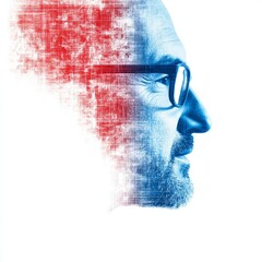 Digital Transformation Man's Face Fades into Data Stream