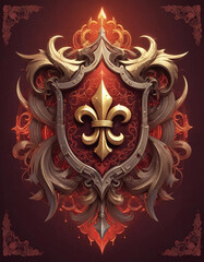 Fototapeta premium Elegant Heraldic Crest in Cyberpunk Style with Gold and Silver Details