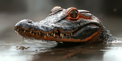 Obraz premium Amazon Caiman Close up Wildlife Reptile Nature Amazon Basin South America Muddy Water Reptilian Eye