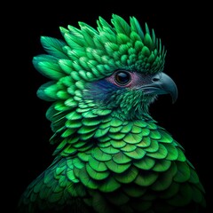 Obraz premium Emerald Jewel A Vibrant Hoatzin Portrait Against Black