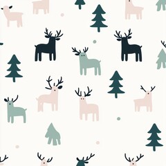 Fototapeta premium Festive Reindeer and Pine Tree Winter Seamless Pattern