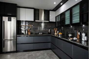 Fototapeta premium Modern Grey And Black Kitchen Design