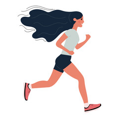 Young woman jogging. Healthy lifestyle concept, sports activities, competitions, marathons, cardio training, exercise. Isolated vector illustration for advertising banner, flyer, leaflet.