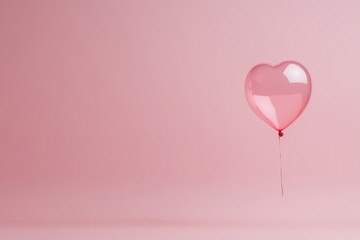 Heart shaped balloon floating on pink background symbolizing love and romance