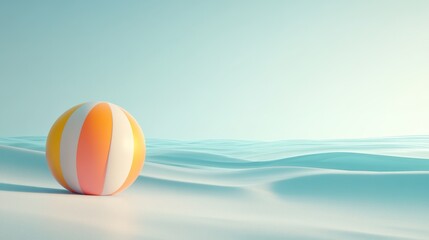 Beach ball on serene sandy shore.