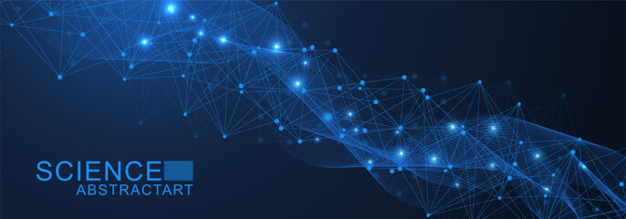 AI technology abstract background. AI generative art creative banner concept in the digital style. High tech poster with place for text. Futuristic design element.