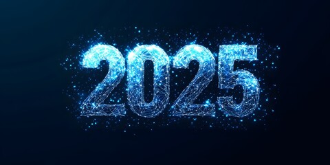 2025 The number twenty five displayed in blue digital numbers in an illustrated style AI generated