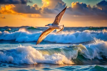 seagull flying over the sea