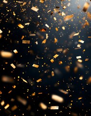 A dynamic background of falling gold confetti against a dark backdrop, ideal for celebrations.