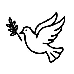 peace dove with olive branch icon, veterans day icon line art, veterans icon  - simple black line art icon of peace dove with olive branch, for veterans day celebrations. veterans vector art.