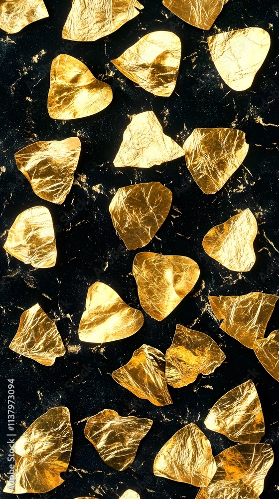 Poster a collection of shiny golden shards scattered on a dark background.