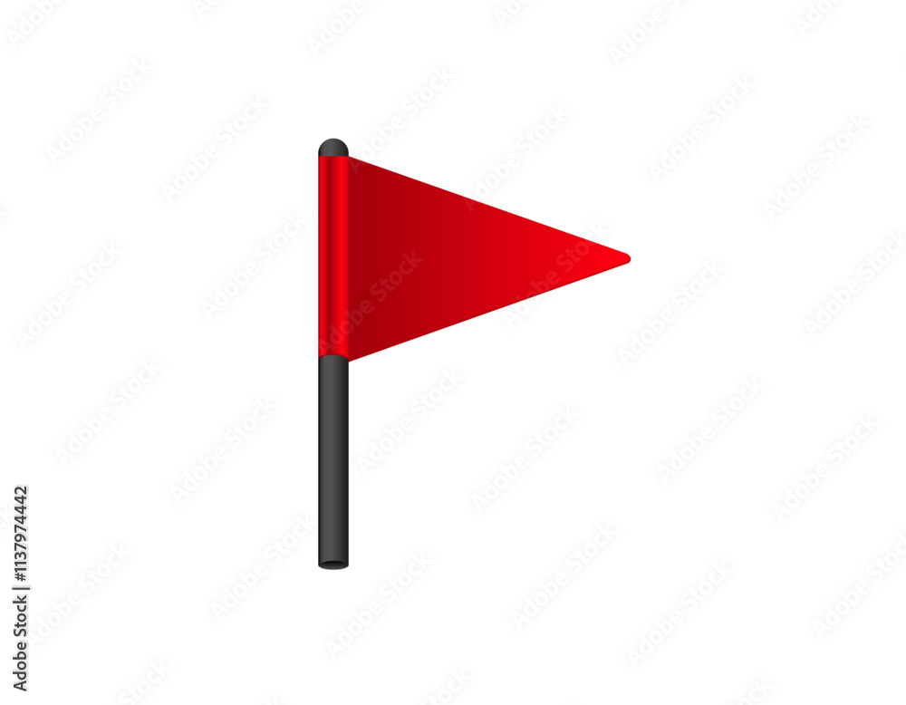 Poster a red triangle warning flag is displayed on a black pole, signaling potential danger.