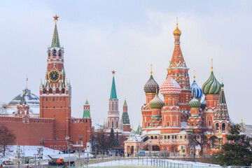 Fototapeta premium The towers of the Moscow Kremlin with five-pointed stars.