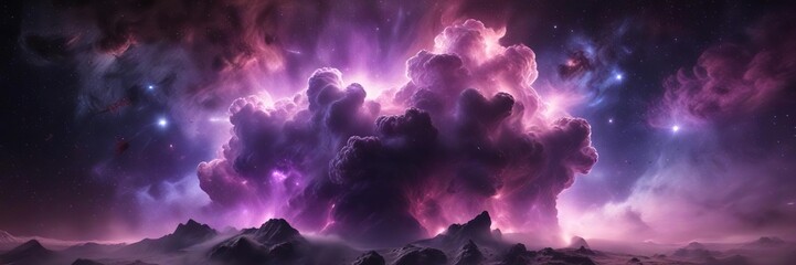 A glowing nebula with swirling purple clouds of gas and dust, purple, space, universe