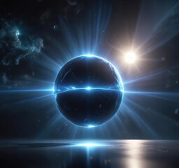 Obraz premium Blue light rays emanating from a mystical orb in space, glow, rays, mystical orb