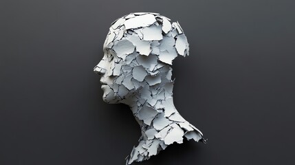 A white bust of a person, with the surface cracked and peeling away.