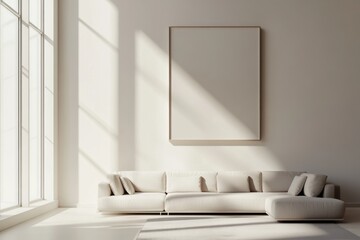 Fototapeta premium Modern minimalist living room with large windows and neutral color palette for bright and airy ambiance