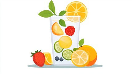 Refreshing glass of fruit-infused water, highlighting vitamins and nutrients from fresh fruits for a healthy lifestyle.