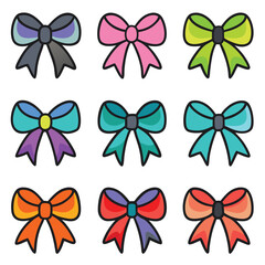 Set of Colorful Hair Bows and Ribbons in Various Styles.