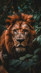 Fototapeta premium A lion, ideal for dreamscape portraiture with a gigantic scale. Perfect as wallpaper or wall poster background for design.