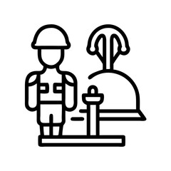 fallen soldier tribute icon, remembrance day line art, remembrance icon - simple black line art icon of fallen soldier tribute, for topic celebrations. topic vector art.