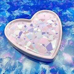 Pastel Pink Heart Shaped Terrazzo Tray for Decor