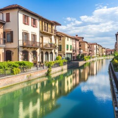 Obraz premium Picturesque Italian Canal Side Buildings Sunny Day