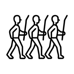 silhouette of soldiers marching icon, remembrance day line art, remembrance icon - simple black line art icon of silhouette of soldiers marching, for topic celebrations. topic vector art.