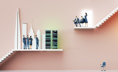 Developers representing to investors new computer system, technology and soft. 3D rendering