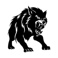 Beast Ferociously Pushes, Enigmatic Alpha Wolf ,Enigmatic Alpha Wolf Vector Design Moonlit Stalker Symbol, Darkened Shapeshifter  Silhouette Vector Illustration, Logo Design Pro Vector
