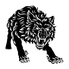 Beast Ferociously Pushes, Enigmatic Alpha Wolf ,Enigmatic Alpha Wolf Vector Design Moonlit Stalker Symbol, Darkened Shapeshifter  Silhouette Vector Illustration, Logo Design Pro Vector