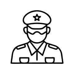 veteran in uniform icon, remembrance day line art, remembrance icon - simple black line art icon of veteran in uniform, for topic celebrations. topic vector art.