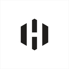Creative letter H logo negative space inside polygon shape unique and vector icon design