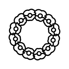 wreath of poppies icon, remembrance day line art, remembrance icon - simple black line art icon of wreath of poppies, for topic celebrations. topic vector art.