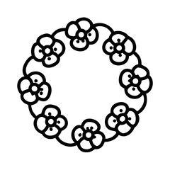 wreath of poppies icon, remembrance day line art, remembrance icon - simple black line art icon of wreath of poppies, for topic celebrations. topic vector art.
