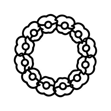 recommend clip art: wreath of poppies icon, remembrance day line art, remembrance icon - simple black line art icon of wreath of poppies, for topic celebrations. topic vector art.